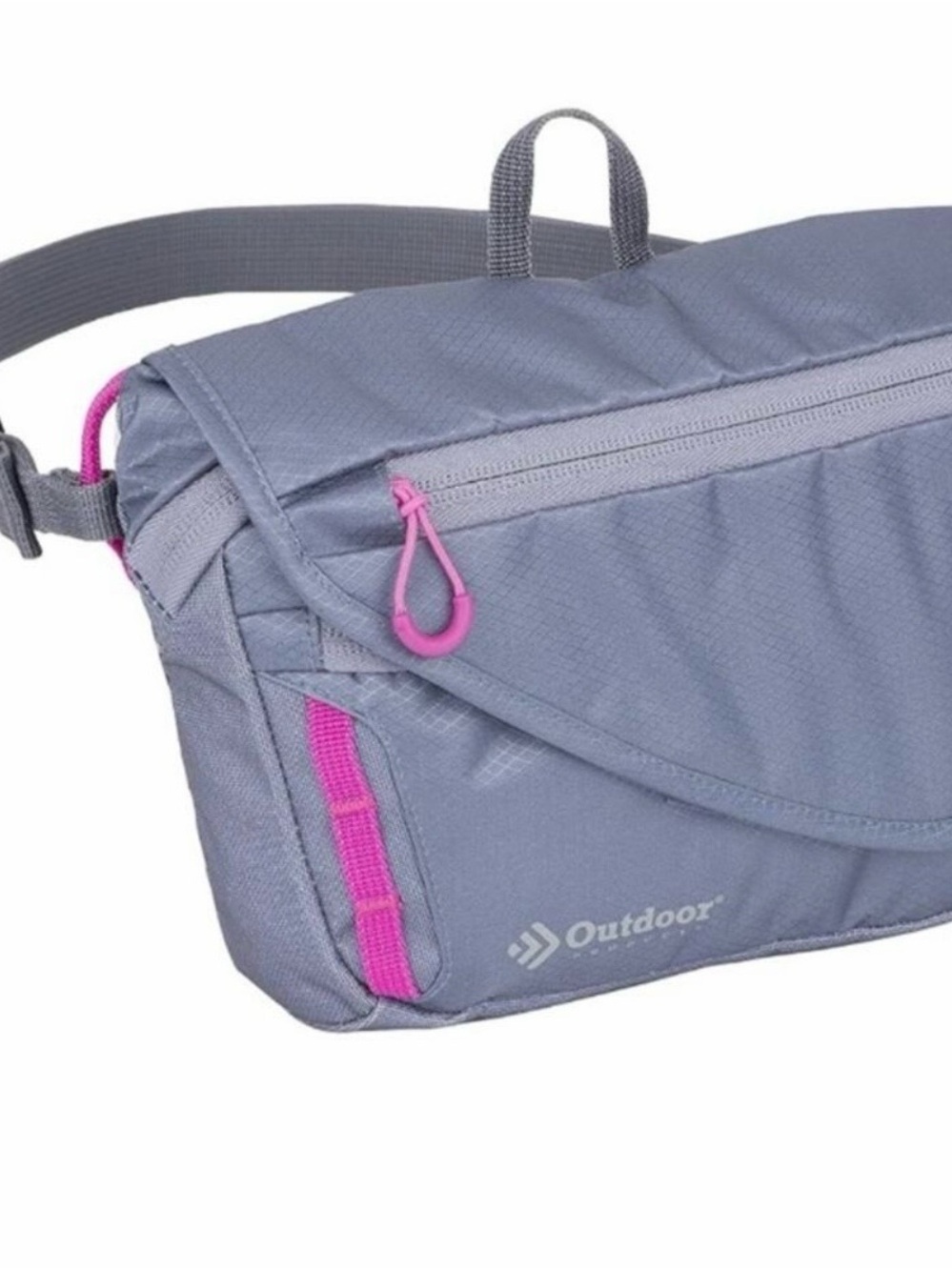 Gray Crossbody Bag with Pink Accents